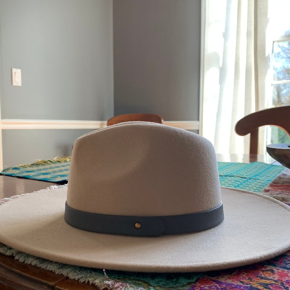 Boho Wide Brim Felt Hat with Faux Leather Band
